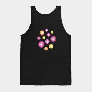 Lanterns | Mid Autumn Festival | Pink Orange Yellow | Black Tank Top